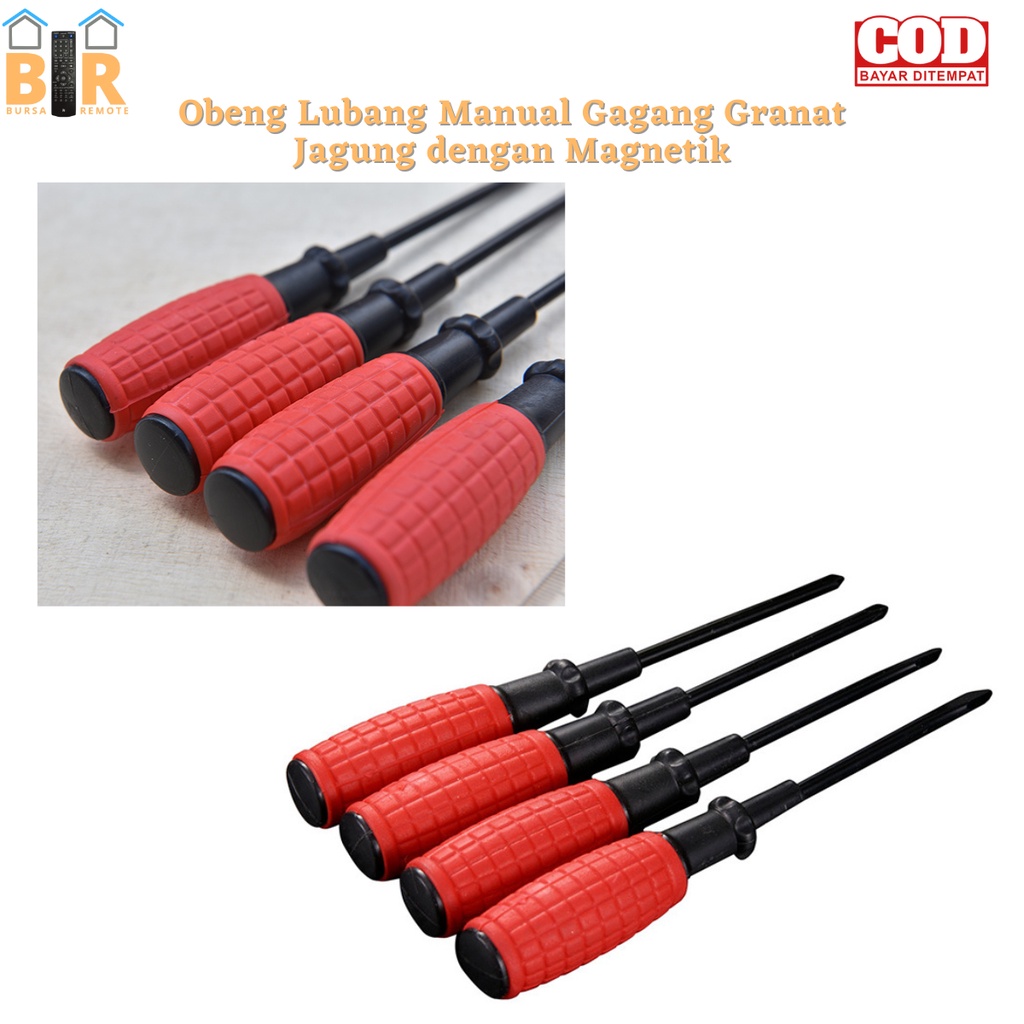 Obeng Magnet Gagang Karet Granat Jagung 2-8 Inch Plus Minus