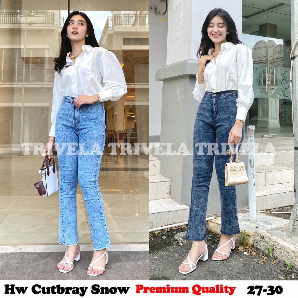 HIGHWAIST JEANS CUTBRAY SNOW RAWIS / CELANA JEANS WANITA CUTBRAY