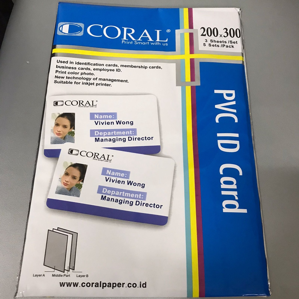 

Coral PVC ID Card 200x300 5 sets per pack kertas PVC ID Card Coral