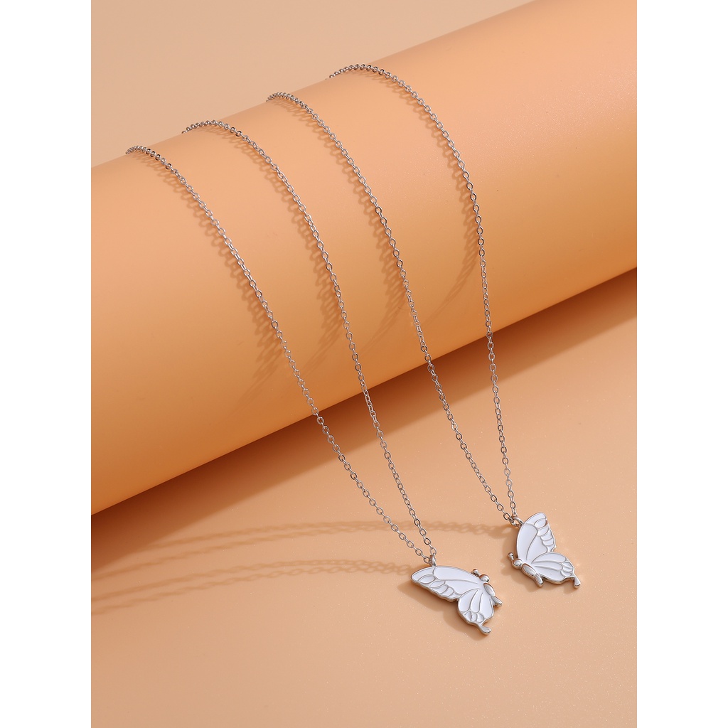 2pcs Kalung Rantai Desain Butterfly Untuk Aksesoris Pasangan