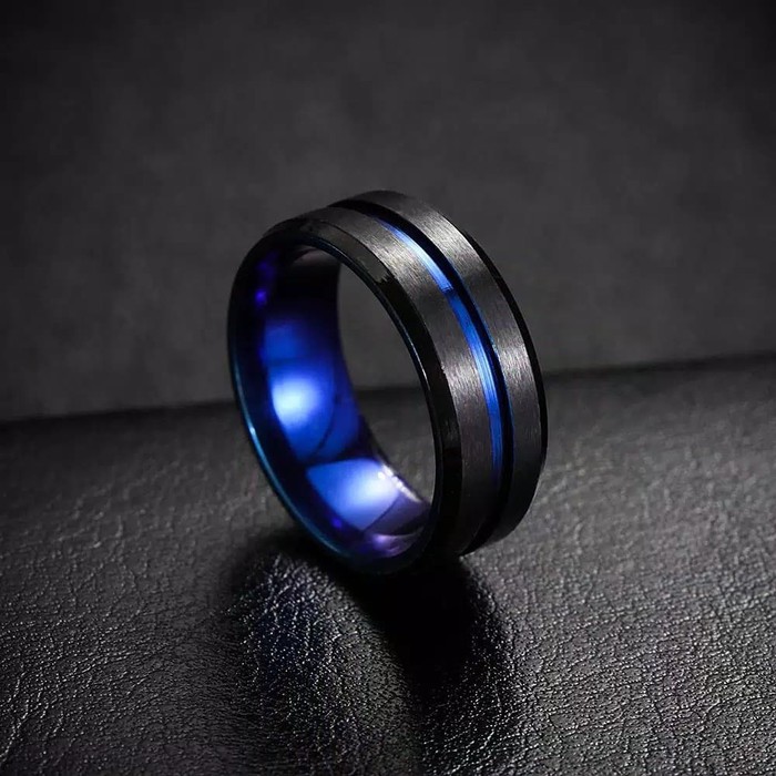 Cincin titanium hitam biru perhiasan pria wanita Stainless Steel mewah