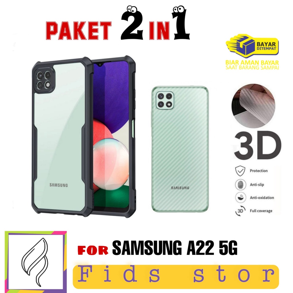 PROMO 2in1 CASE SAMSUNG A22  5G Soft case Xundd CASE TRANPARAN Free GarSkin CarbonflexiblE