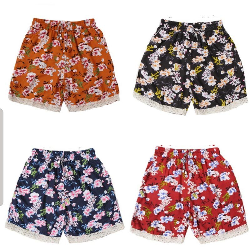 Celana Hotpants Motif Renda Wanita Katun Stretch Celana Tidur / Celana Pendek