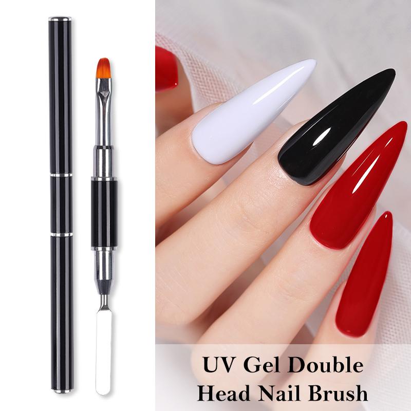 1pc Brush Nail Art Uv Gel Kepala Ganda