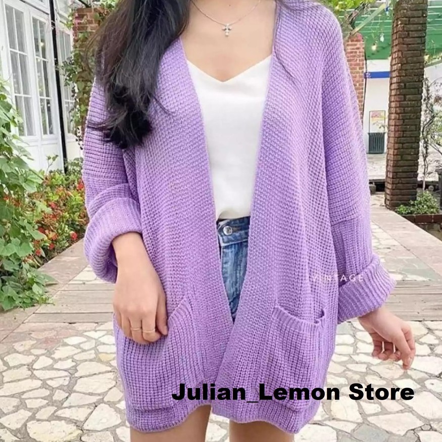 4XL- 5XL Cardigan Rajut Jumbo Premium/ Cardigan Rajut Oversize/ Outer Jumbo Big Size/ Rajut Murah-Lilac