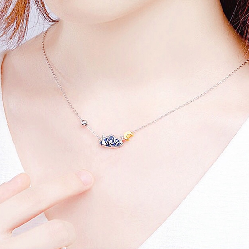 Kalung Rantai Dengan Liontin Bulan Sabitbintang Warna Silveremas Untuk Wanita