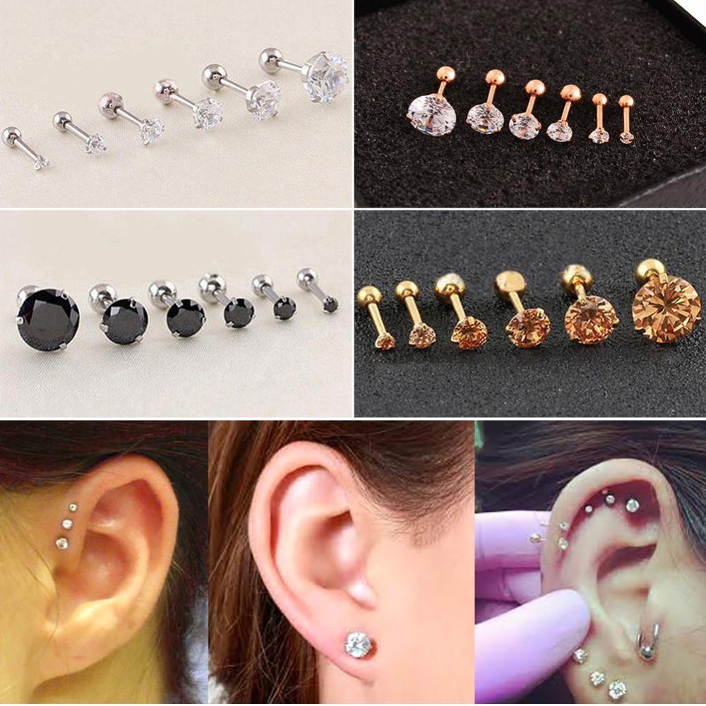 Timekey Anting Tusuk Stainless Steel Hias Kristal Zircon CZ 3 Cabang Untuk Wanita A2K5