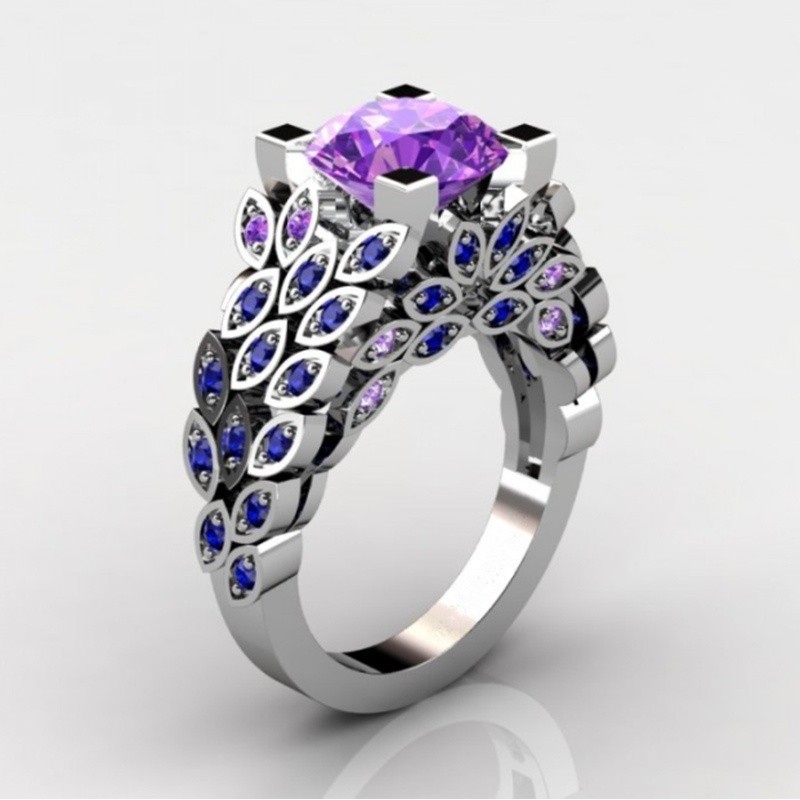 SeuSuk Standard Bridal Wedding Ring In Sterling Silver with Dazzling Sapphire