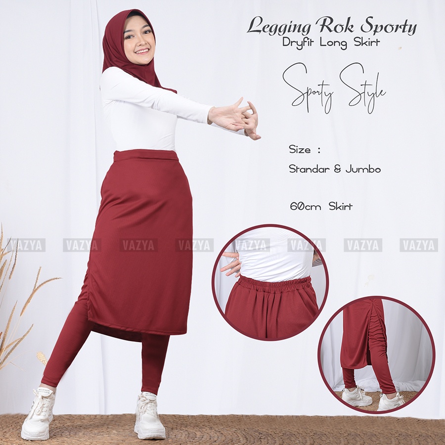 (Skirt 60cm) Legging Rok Long Skirt Span Dryfit