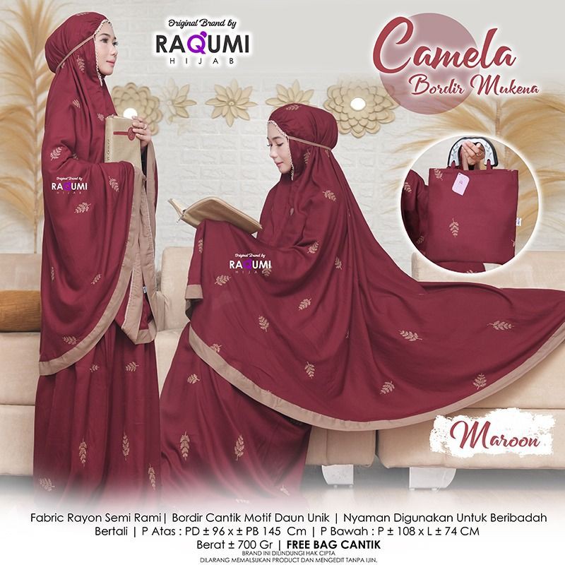 MUKENA CAMELA BORDIR ORI RAQUMI HIJAB (MUKENA DEWASA BORDIR)