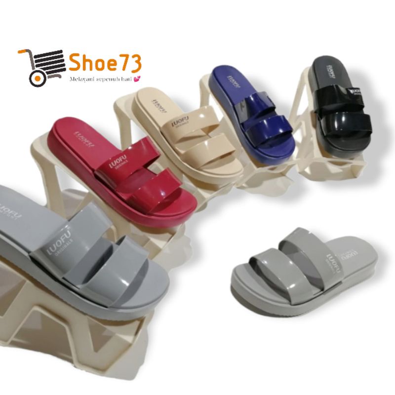 LUOFU E 7199 A1-BW05 SIZE 36-40 ORIGINAL l Sandal Selop ban 2 jelly wanita l Sendal kokop cewek impor