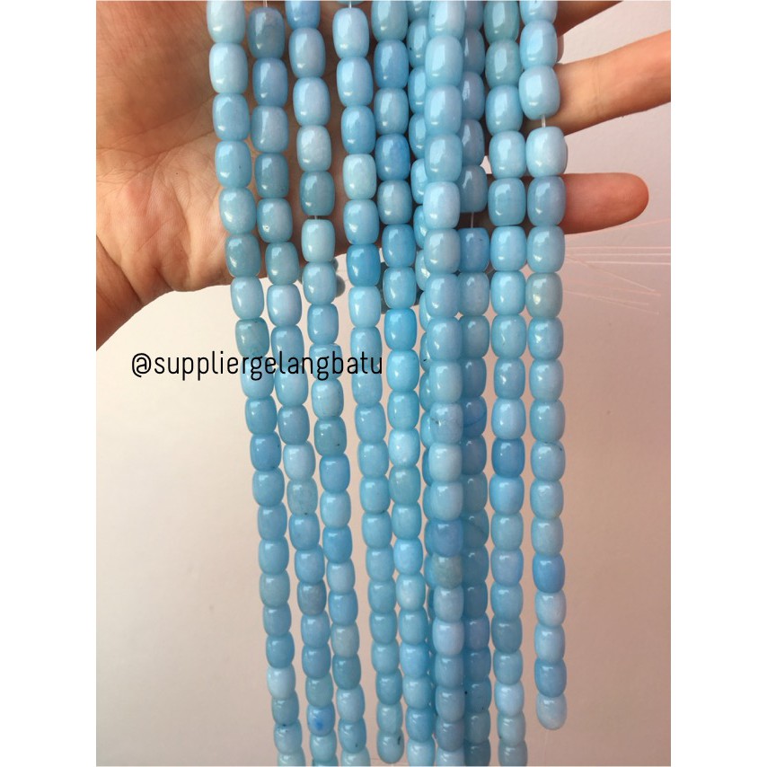 bahan renceng batu agate tabung 8mm blue sediment biru laut aquamarin aksesoris craft grosir fashion