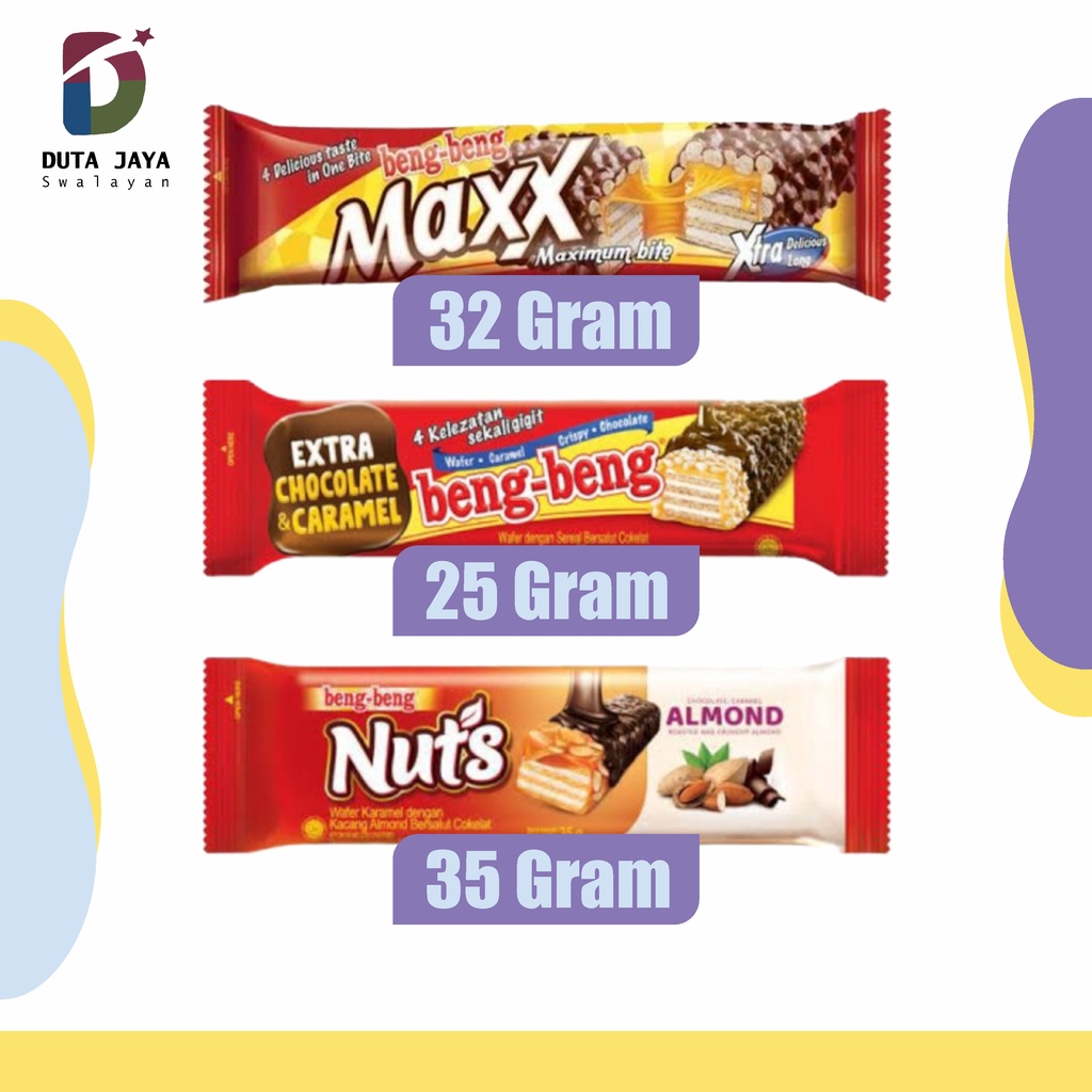 

Beng Beng Wafer Cokelat Reguler Chocolate Caramel 25 Gram, Maxx 32 Gram, Nuts Almond 35 Gram