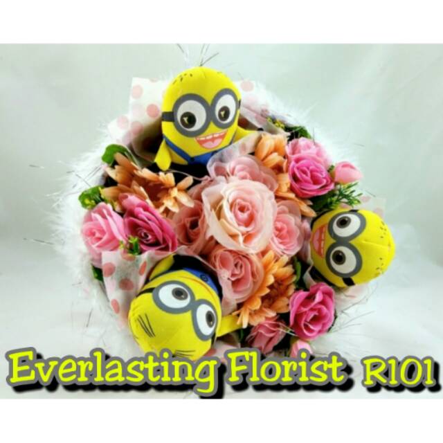 Bucket Minions Minion ( R101 ) Buket Bunga Boneka Bouquet Wedding Wisuda Valentine Engaged Kado