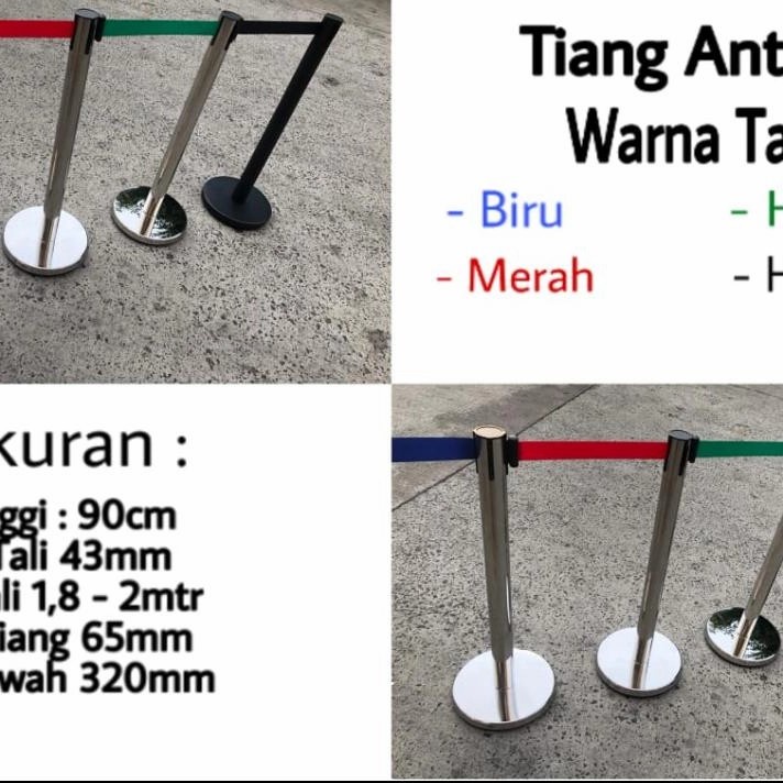 

Tiang Pembatas Antrian Kasir Stainless Pita Biru merah -2 meter