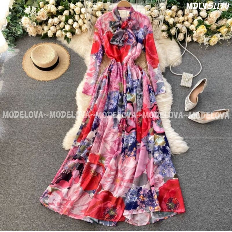 MDLV~ BM 51173 ROSES AVE MAXI FREE SYAL // GAMIS IMPORT // FASHION IMPORT WANITA