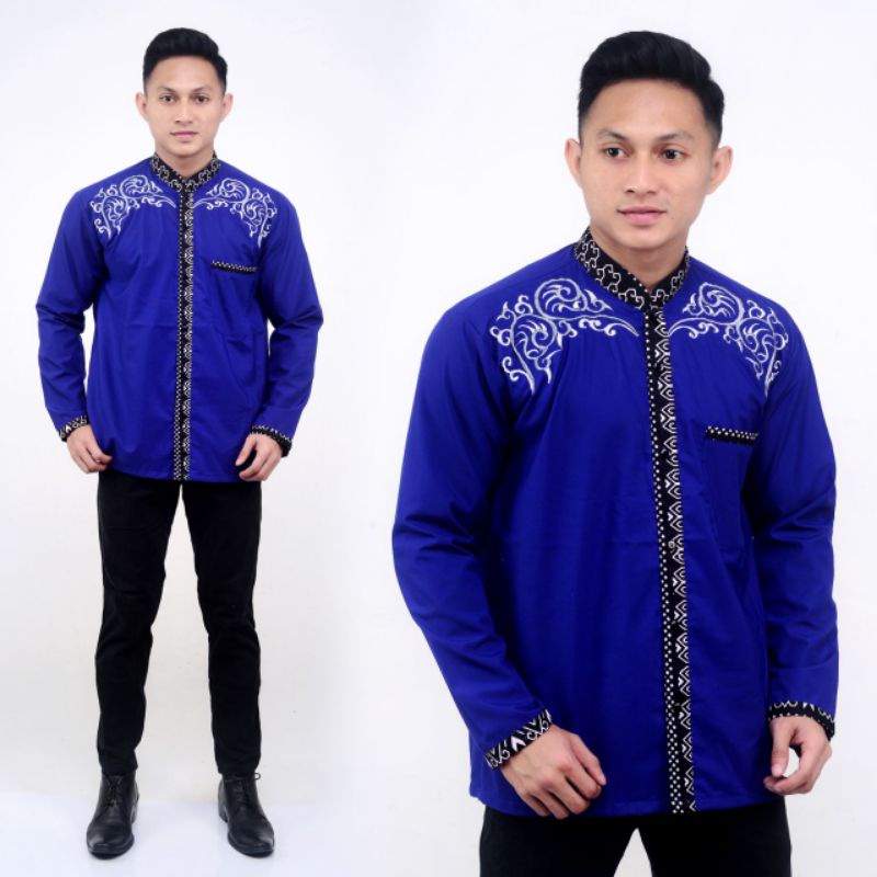 Bisa COD Baju Koko Pria Lengan Pendek Terbaru Batik Bordir Ukuran Dewasa // BAJU KOKO KEKINIAN WARNA BIRU MUDA //BAJU KOKO KOMBINASI BATIK BORDIR ini