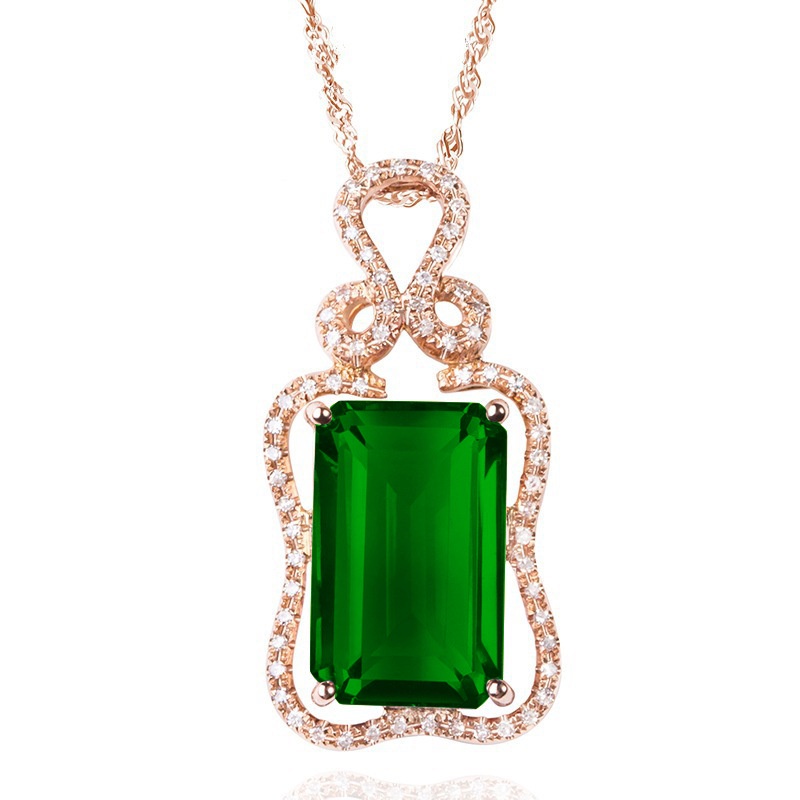 [Ready Stock]Fashion Luxury Inlaid Colored Gemstone Pendant Rose Gold White Gold Necklace