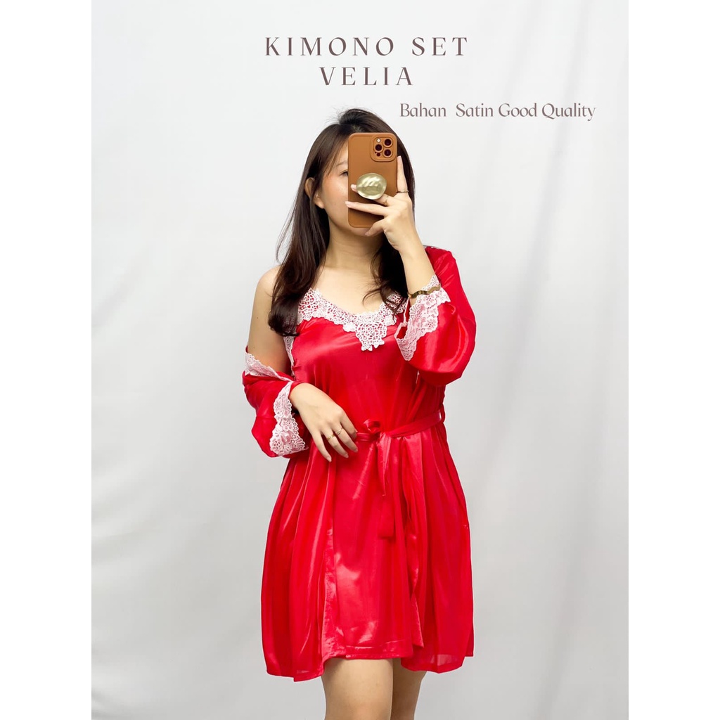 HOPYLOVY - Lingerie sexy Baju Tidur Kimono 2in1 Lingerie Velia