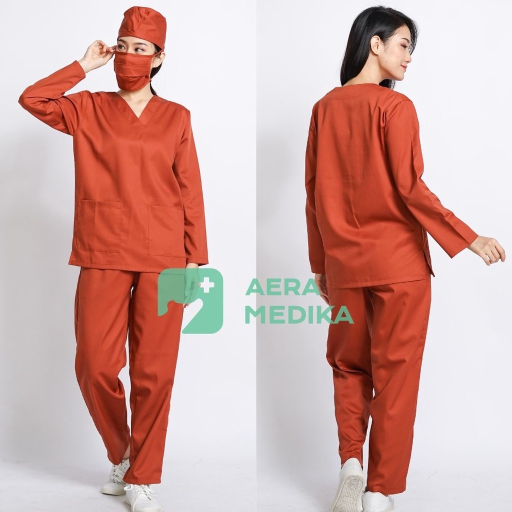 SCRUB/ BAJU JAGA/ SERAGAM OKA Lengan Panjang Aera Medika-Terracotta