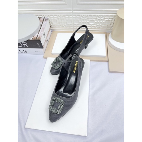 sepatu heel wanita terbaru pesta LOUISDEAR sepatu heel 3 cm tali belakang bahan satin P73