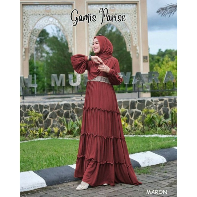 Gamis Parise, GAMIS WANITA MUSLIM CANTIK FIT XXL LD 110 BAHAN CERUTTY BABYTERRY FULL FURING MIX RENDA TERMURAH TERLARIS OOTD KEKINIAN