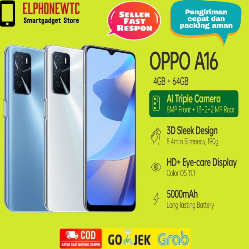 Oppo A16 Ram 4GB Internal 64GB Oppo A16 Ram 3GB Internal 32GB Baru Segel Garansi Resmi