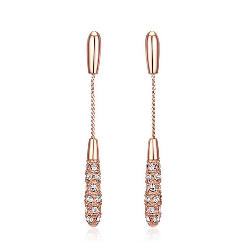 1 Pasang Anting Stud Panjang Bentuk Teardrop Bahan Alloy Untuk Wanita