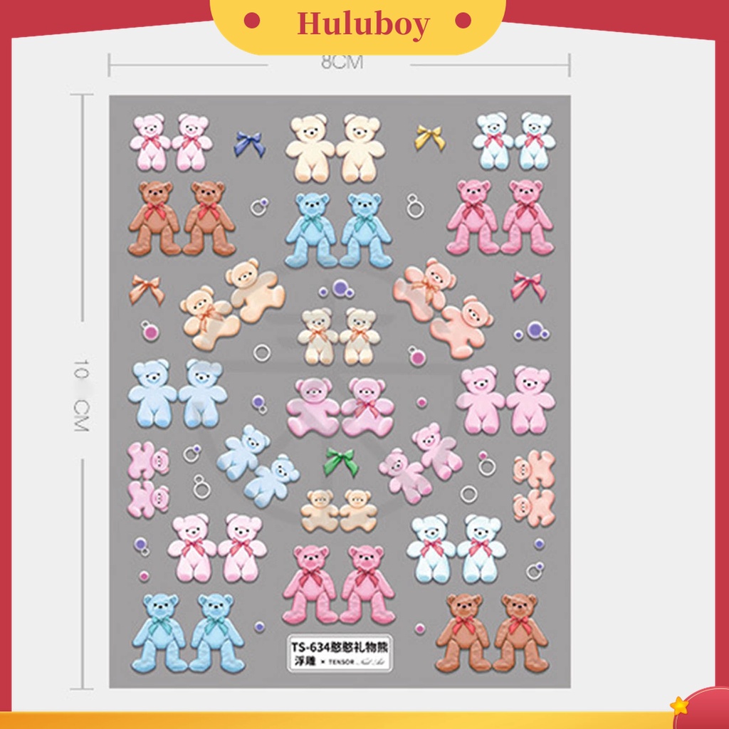 Huluboy Huluboy♡ Stiker Kuku 5D Bentuk Beruang Untuk Dekorasi Manicure