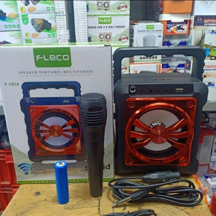 speaker bluetooth portable fleco f-1914 free mic dan suara kencang
