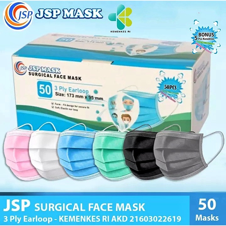 JSP MASK MASKER MEDIS JSP 3 PLY ISI 50 PCS PER BOX MASKER MEDIS CANTOL EARLOOP 3 PLY