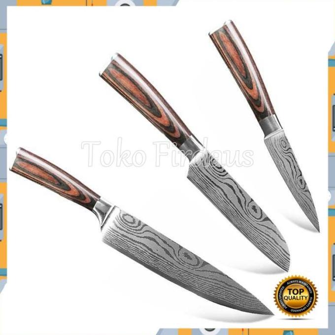 

Promo! Set Pisau Dapur Damascus Pattern Stainless Steel 3 Pcs Silver Jo703Yn6Ol
