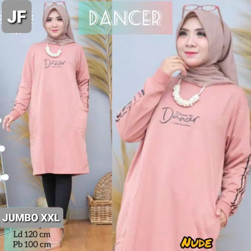 JF Tunik Kaos Wanita Jumbo Lengan Panjang Dewasa Terbaru DANCER LD 120 PB 100