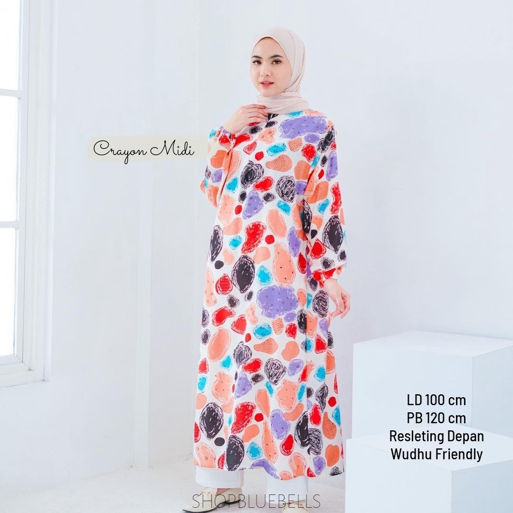 Floral &amp; Print Ankle Dress - Gamis Katun Rayon Rempel