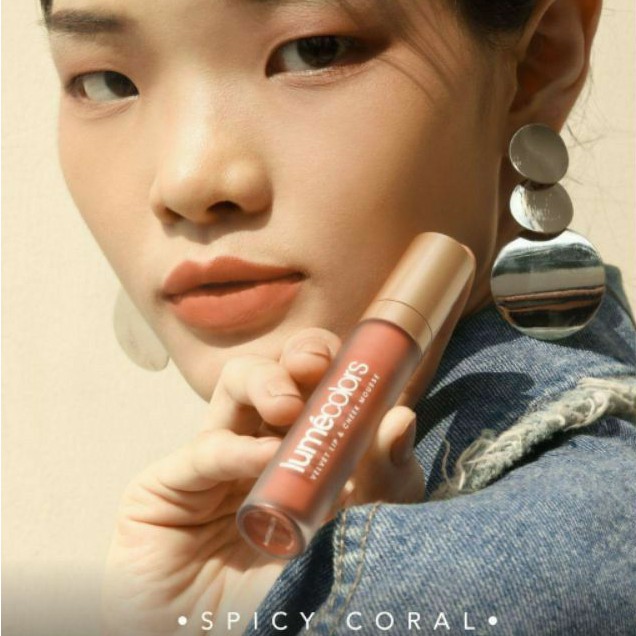 Lumecolors SPICY CORAL VELVET LIP &amp; CHEEK MOUSSE 3 IN 1 by CHRISTINA LIE BPOM HALAL lipstick