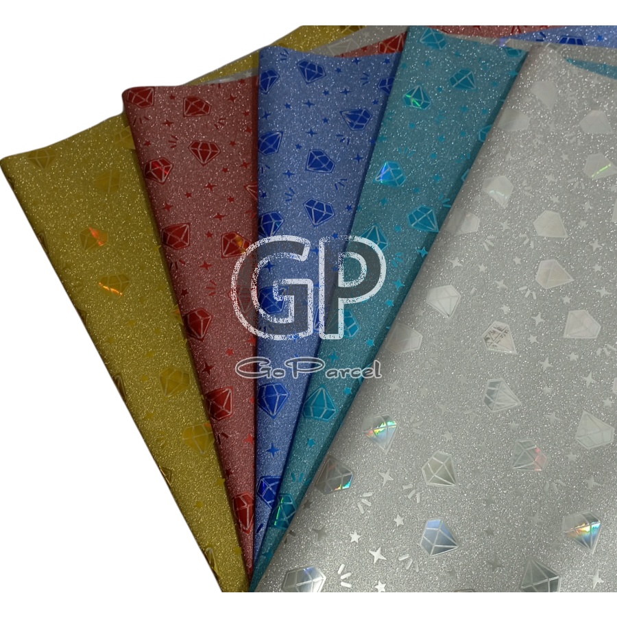 ( 3 Lembar ) PLASTIC METALLIC GLITTER DIAMOND - PLASTIK KADO METALIK GLITER PASIR SHINY MENGKILAP WAJIK PRISM SILVER GOLD