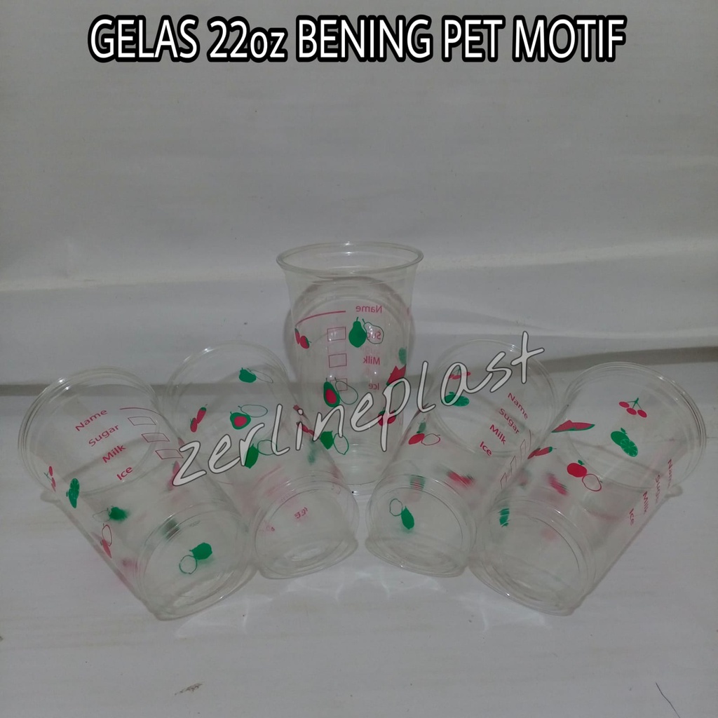 Gelas 22oz Bening PET Motif // Gelas Boba-Thai Tea @50pcs