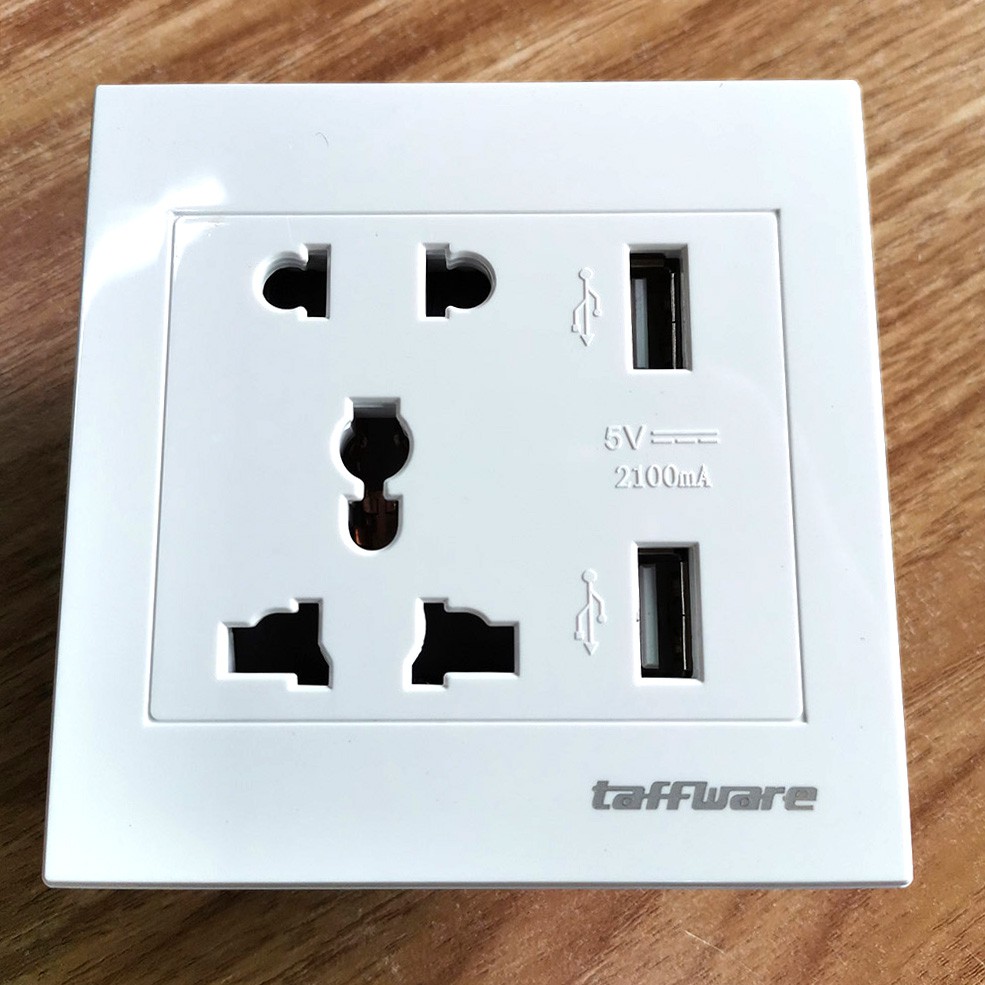 Taffware Stop Kontak Universal UK EU US &amp; 2 Port USB Wall Socket