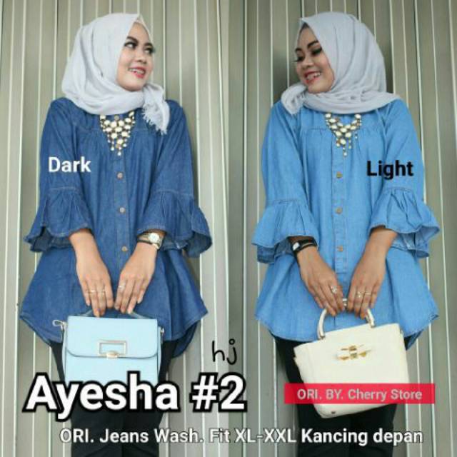 Tunik Ayesha jeans, Tunik Jeans Denim,  Blouse Kasual Wanita, Tunik Jeans Wanita Terlaris