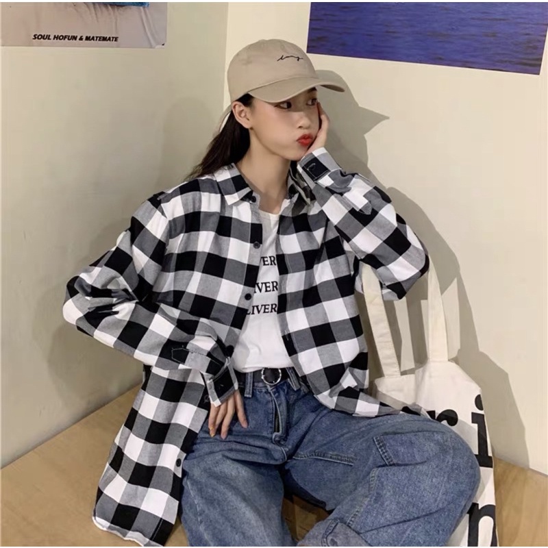 Ready JC- Kemeja Kotak Besar / kemeja Oversize wanita / Kemeja Oversize korea