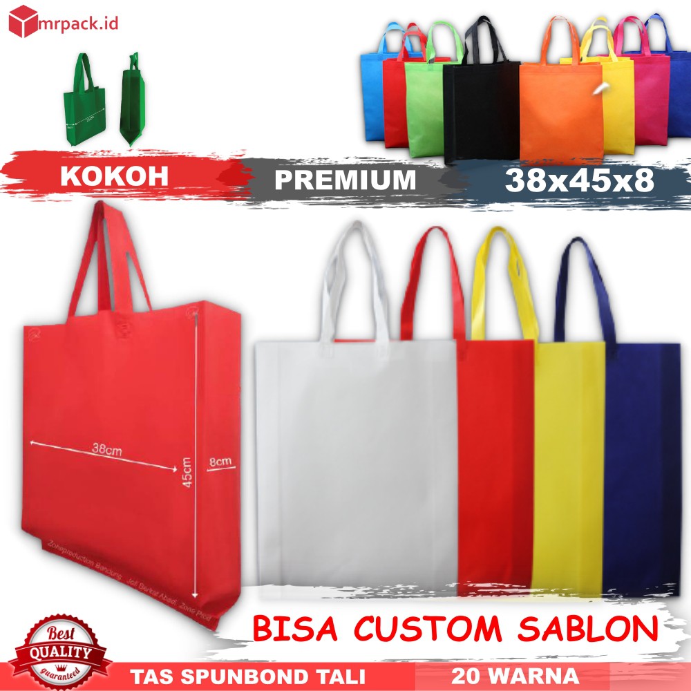 Tas Spunbond Tali Handle 38x45x8 / Goodie Bag / Tas Kantong Kain Polos Hajat Souvenir Tebal