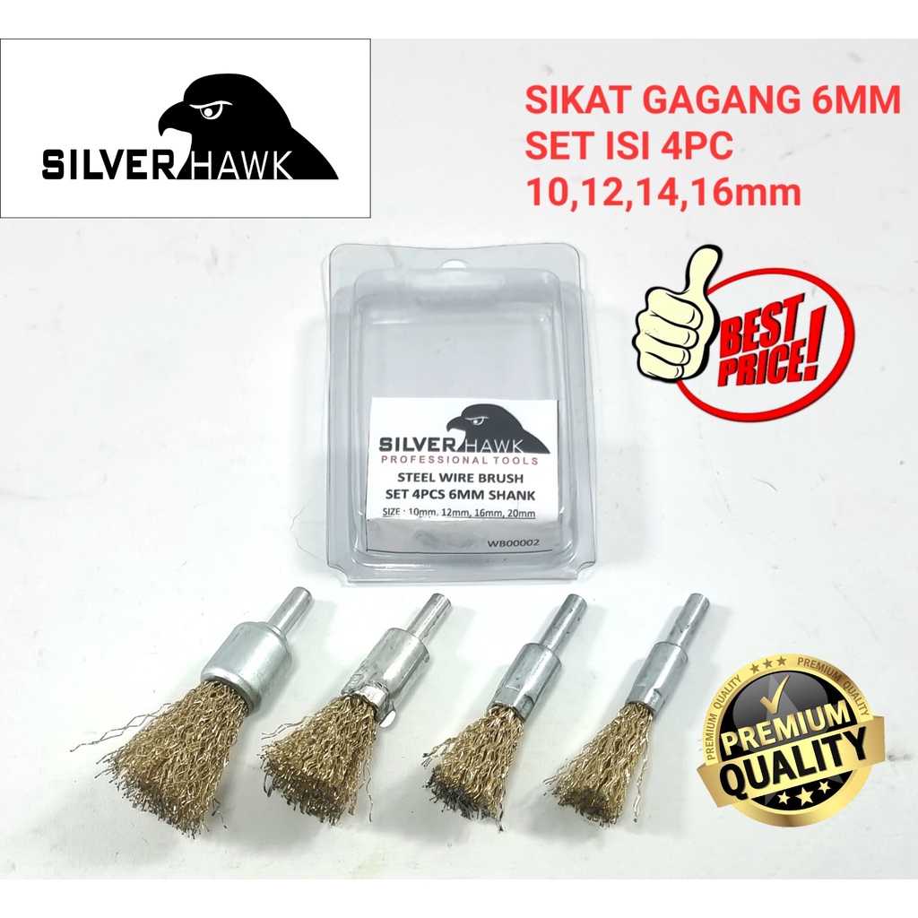 Mata Bor sikat kawat set 4pcs gagang 6mm Sikat Kawat gagang