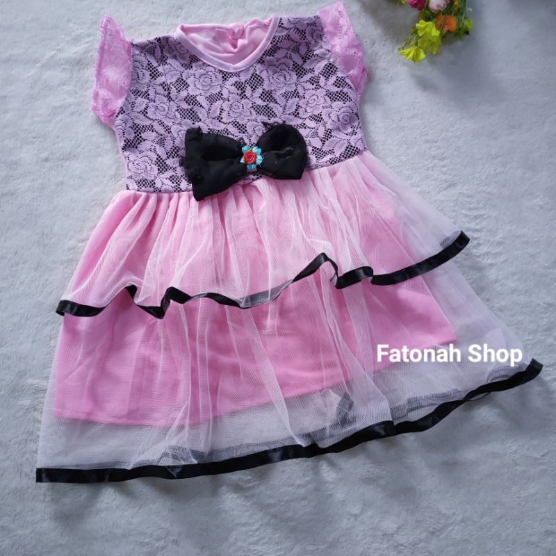 dress anak 1 2 tahun gaun anak mewah tumpuk canda pita hitam ( dress black pita )