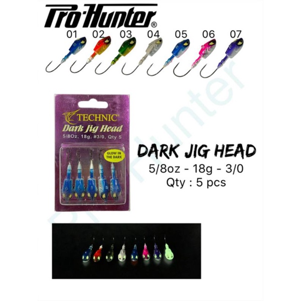 5 PCS KAIL PANCING TECHNIC DARK JIG HEAD 18GRAM GLOW IN THE DARK KAIL PANCING TERLARIS