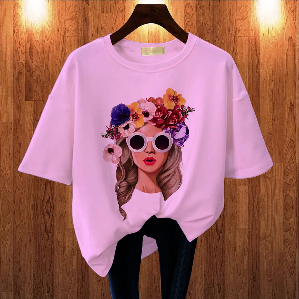 CALVIERO SHOP - BAJU KAOS WANITA DEWASA PRINT CASUAL GIRL FLOWER