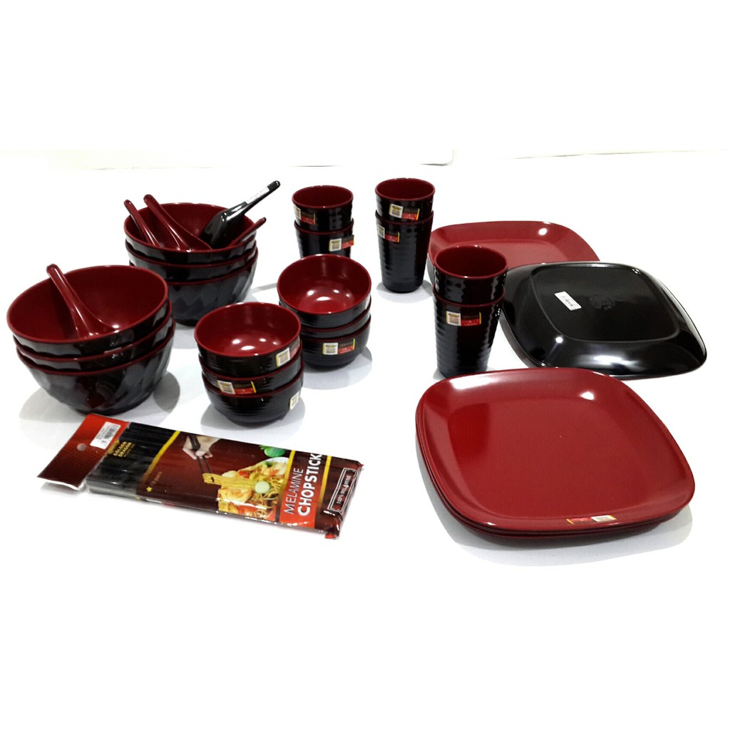 Paket Favorite 1 Set Peralatan Makan Merah Melamin Golden Dragon