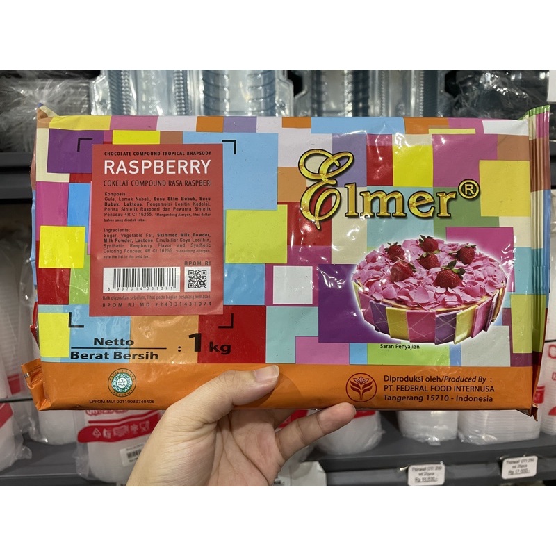 

Elmer Cokelat Compound Rasa Raspberry Raspberi 1kg warna merah