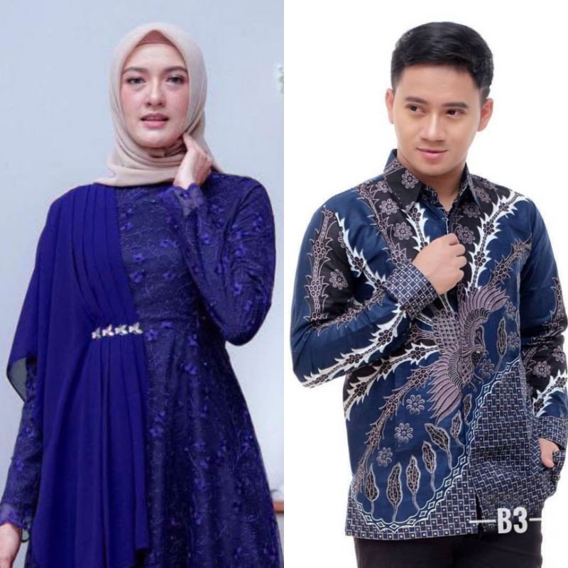 (FREE HIJAB) Dress amalia batik couple gamis modern (Raya collection)