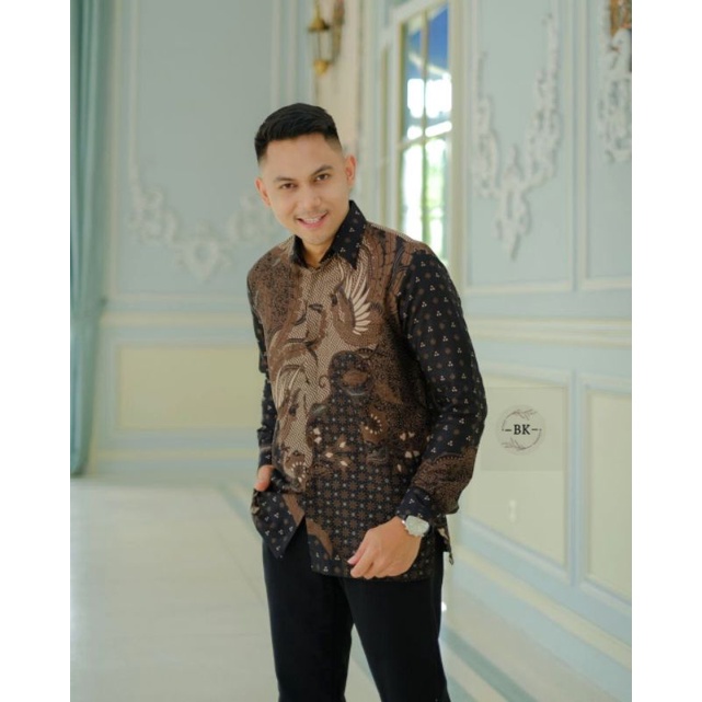 Batik Pria Lengan Panjang BATIK BERKAH HRB026 motif KERATONAN Kode 002 size M L XL XXL Reguler