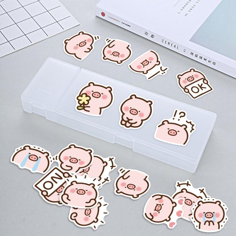 Babi lucu ekspresi wajah tas stiker notebook telepon dekoratif Jurnal bahan Babi stiker bagasi cangk